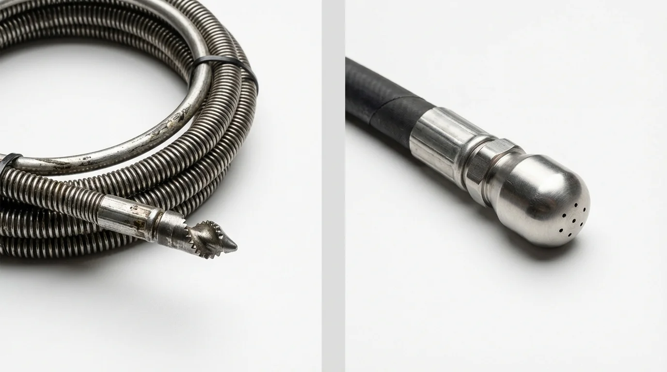 Drain snake cable and hydro jetting nozzle used for drain cleaning in Providence, UT