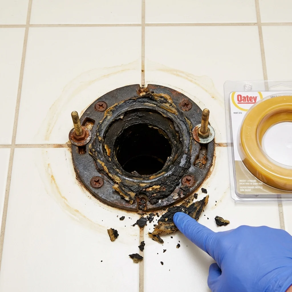 Failed wax ring showing water seepage at the base of a toilet in a Providence, UT home